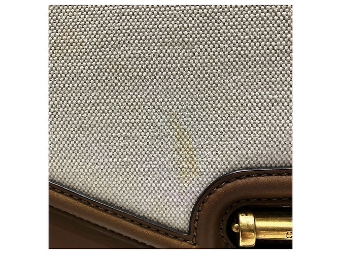 Borsa a Spalla Gucci Derby in Tela e Pelle Crudo Cammello - vista 7