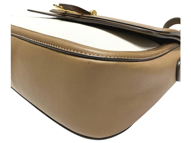 Borsa a Spalla Gucci Derby in Tela e Pelle Crudo Cammello - vista 8