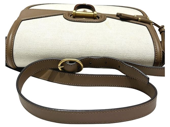 Borsa a Spalla Gucci Derby in Tela e Pelle Crudo Cammello - vista 9