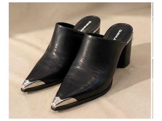Mules Alexander Wang en cuir noir avec bout métallique - vue 2