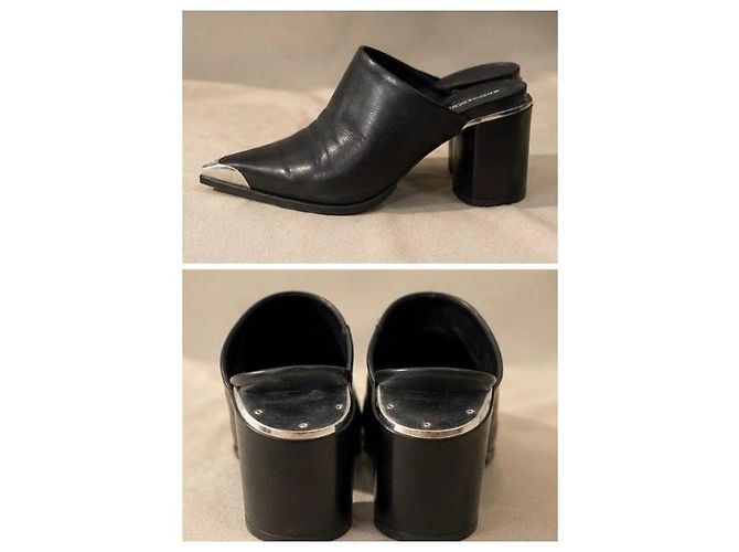 Mules Alexander Wang en cuir noir avec bout métallique - vue 4