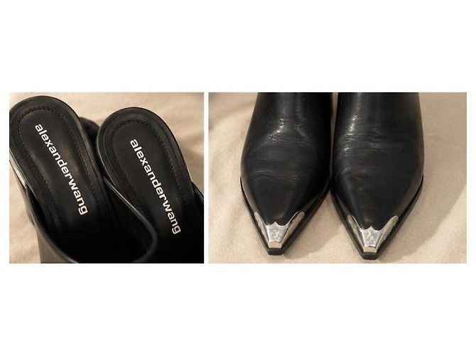 Mules Alexander Wang en cuir noir avec bout métallique - vue 6