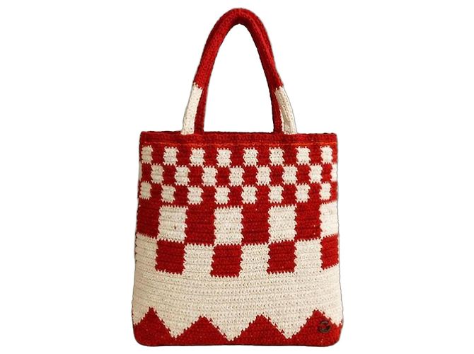 Autre Marque Catarina Mina Sacola de Crochê Xadrez Vermelho e Branco - vista 2