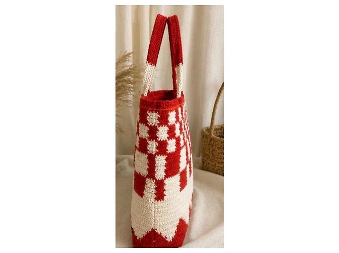 Autre Marque Catarina Mina Sacola de Crochê Xadrez Vermelho e Branco - vista 3