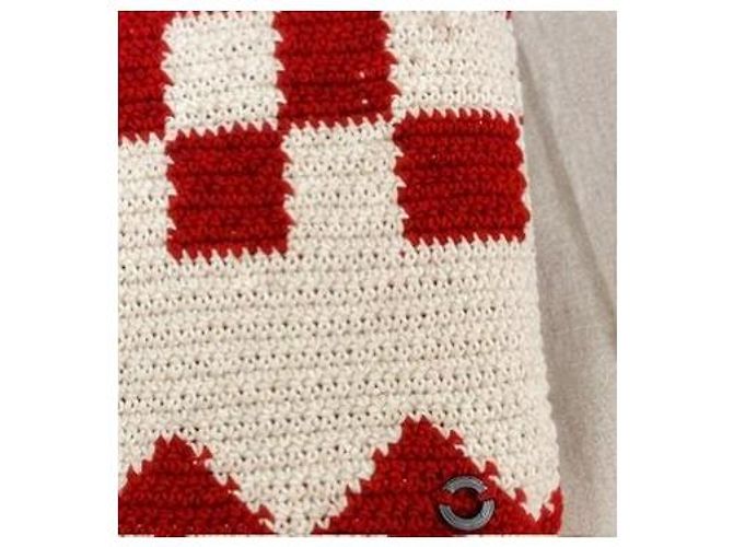 Autre Marque Catarina Mina Sacola de Crochê Xadrez Vermelho e Branco - vista 4