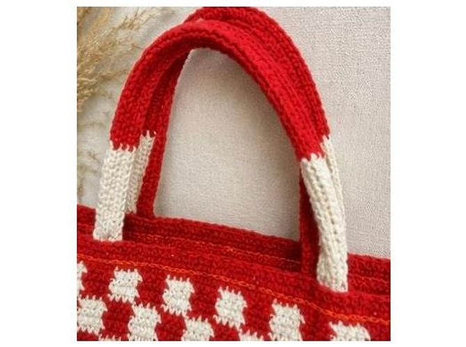 Autre Marque Catarina Mina Sacola de Crochê Xadrez Vermelho e Branco - vista 5