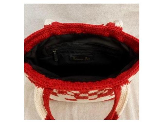 Autre Marque Catarina Mina Sacola de Crochê Xadrez Vermelho e Branco - vista 6