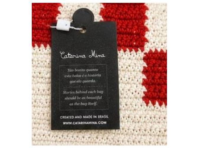 Autre Marque Catarina Mina Sacola de Crochê Xadrez Vermelho e Branco - vista 7