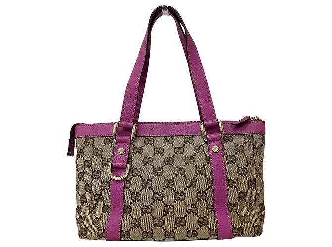 Borsa a mano Gucci in tela GG e pelle Rosa Beige - vista 2