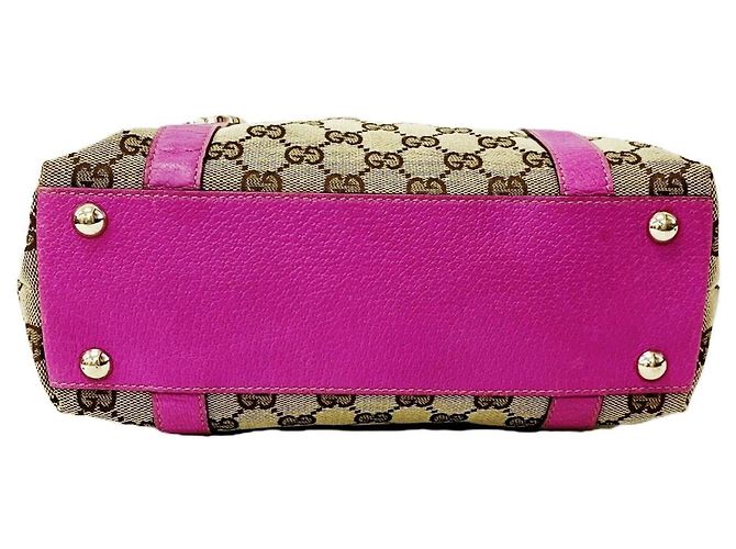 Borsa a mano Gucci in tela GG e pelle Rosa Beige - vista 3