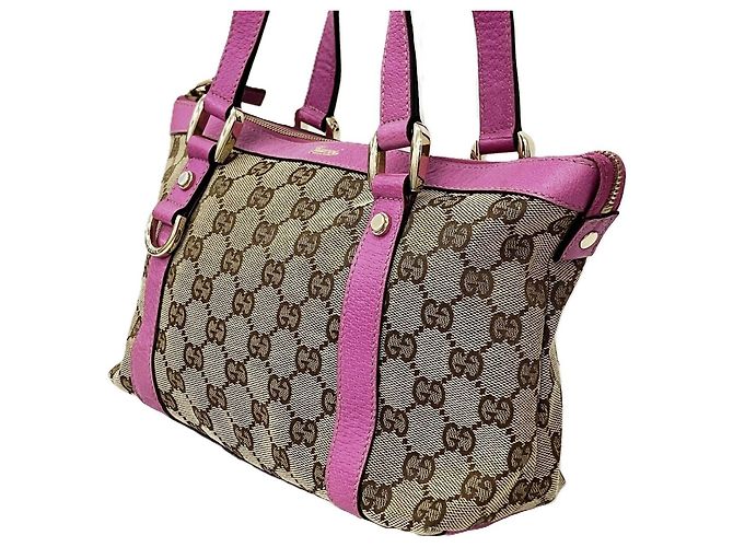 Borsa a mano Gucci in tela GG e pelle Rosa Beige - vista 6