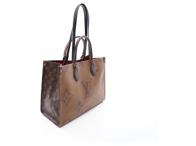 Borsa Tote Louis Vuitton OnTheGo MM Monogram Giant Reverse Marrone Beige - vista 2