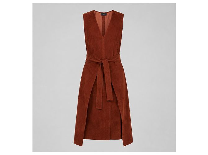 Joseph Pre-Fall 2015 Wickelkleid aus Lammwildsuede mit Gürtel – Runway Look 21 Braun - Ansicht 2