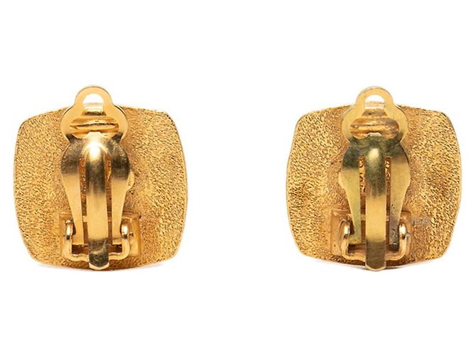 Chanel Coco Mark Vintage Eckige Ohrringe Schwarz Golden - Ansicht 2