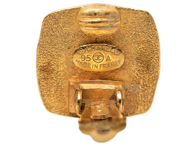 Chanel Coco Mark Vintage Eckige Ohrringe Schwarz Golden - Ansicht 3