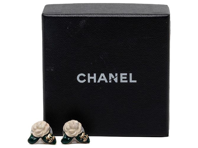 Chanel Coco Mark Camellia Ohrringe Weiß Grün - Ansicht 4