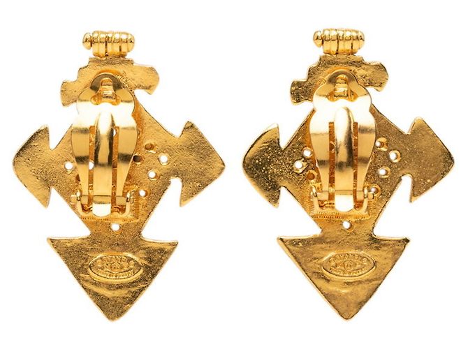 Orecchini vintage Chanel Coco Mark Cross Motif D'oro - vista 2