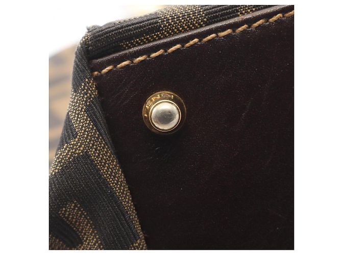 Borsa Fendi Zucca marrone e nera in pelle e tela Nero - vista 12