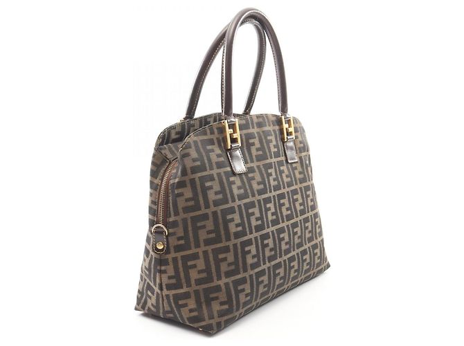 Borsa Fendi Zucca marrone e nera in pelle e tela Nero - vista 2