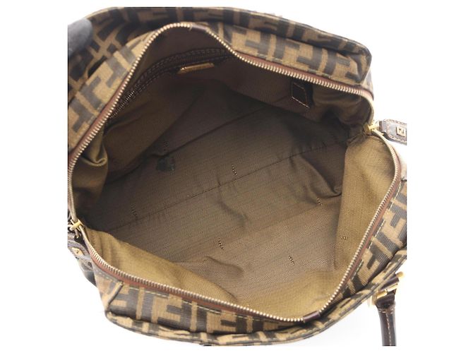 Borsa Fendi Zucca marrone e nera in pelle e tela Nero - vista 3