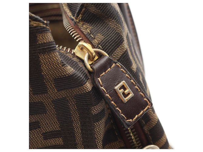 Borsa Fendi Zucca marrone e nera in pelle e tela Nero - vista 6