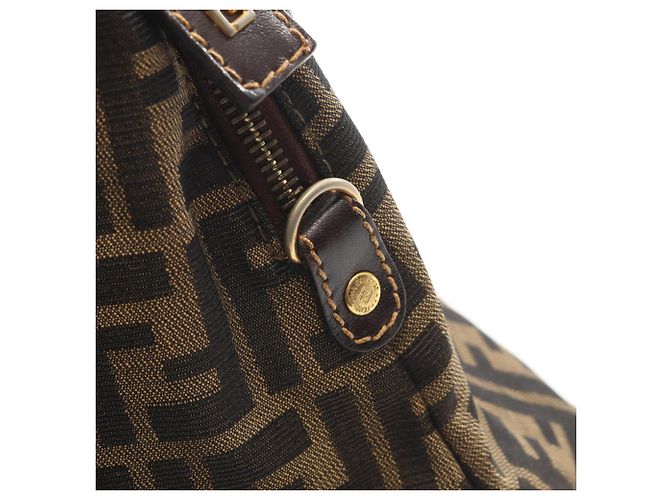 Borsa Fendi Zucca marrone e nera in pelle e tela Nero - vista 7