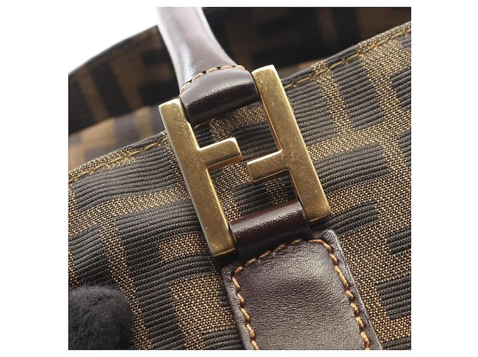 Borsa Fendi Zucca marrone e nera in pelle e tela Nero - vista 8
