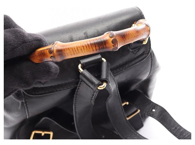 Zaino/Borsa Gucci Bamboo in pelle nera Nero - vista 12