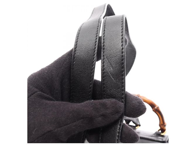 Zaino/Borsa Gucci Bamboo in pelle nera Nero - vista 13