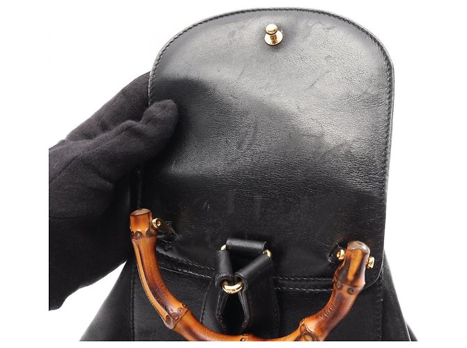 Zaino/Borsa Gucci Bamboo in pelle nera Nero - vista 16