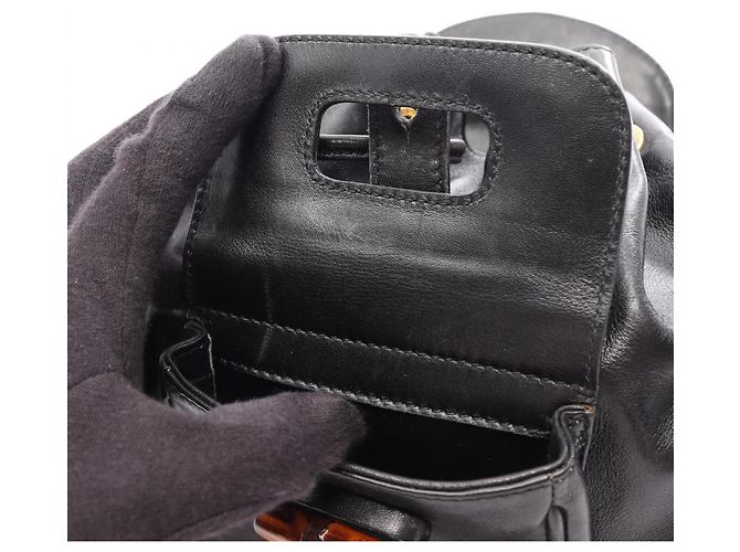 Zaino/Borsa Gucci Bamboo in pelle nera Nero - vista 6