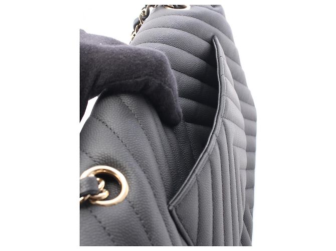 Borsa a Spalla Chanel Chevron V-stitch Double Flap Nero - vista 6