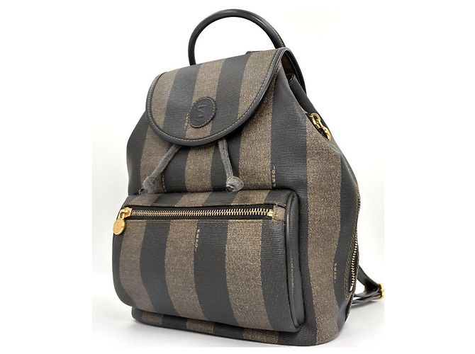 Fendi Pequin Canvas Rucksack Braun Khaki - Ansicht 2