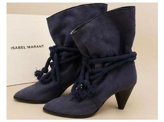 Isabel Marant Navy Blau Wildleder Stiefeletten mit Seildetails - Ansicht 2