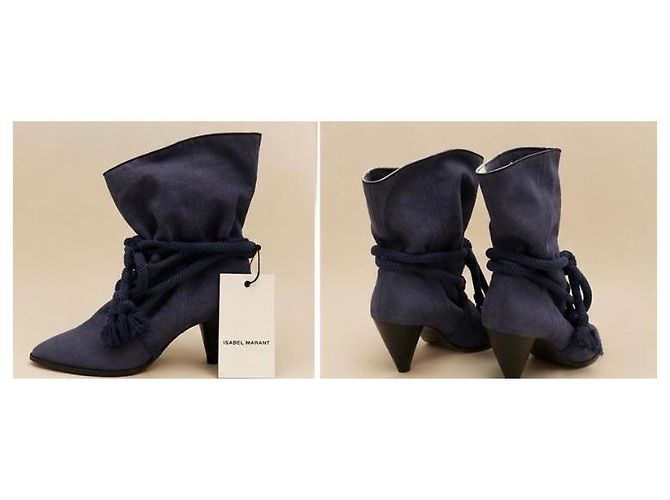 Isabel Marant Navy Blau Wildleder Stiefeletten mit Seildetails - Ansicht 3