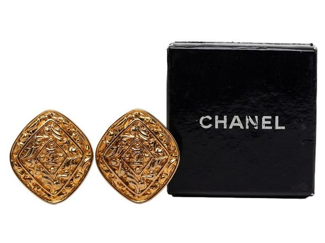 Chanel Coco Mark Diamant Motiv Clip-Ohrringe Golden - Ansicht 4