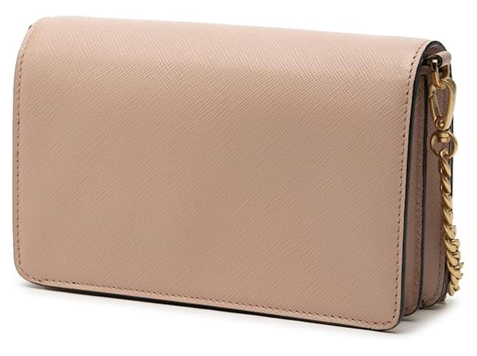 Saffiano Borsa a tracolla con catena e placca con logo Triangle di Prada Beige - vista 2