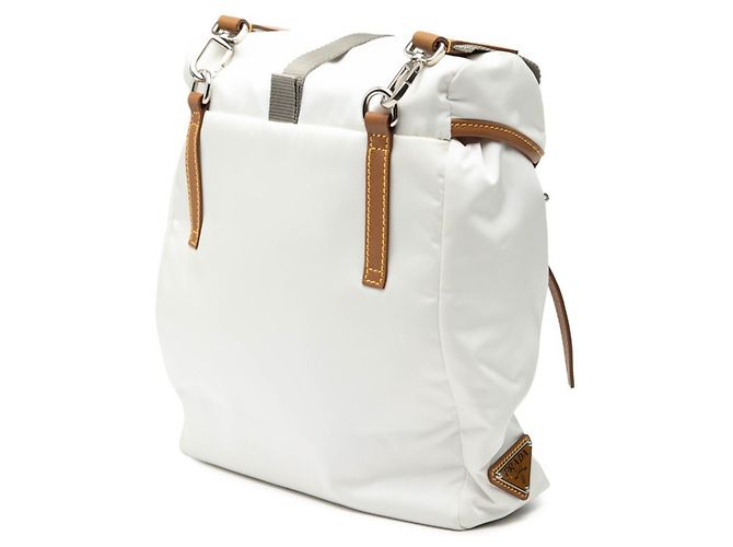Borsa a tracolla in Tessuto con placca logo Triangle Prada Bianco - vista 2