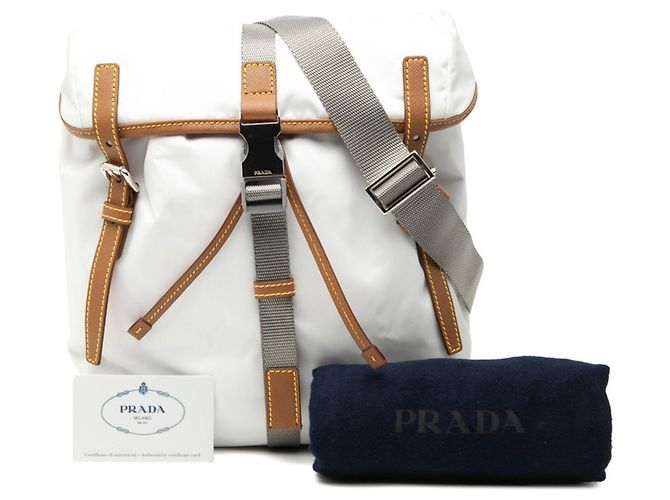 Borsa a tracolla in Tessuto con placca logo Triangle Prada Bianco - vista 6