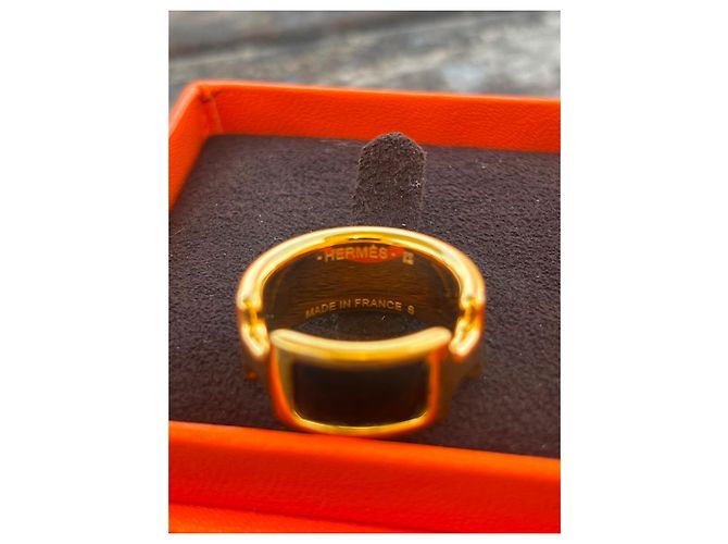 Hermès Olympe Ring aus Leder und goldfarbenem Metall, Größe 52 Schwarz Golden - Ansicht 3