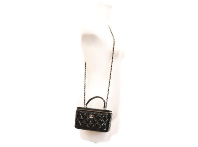 Borsa Vanity Chanel in vernice nera con manico superiore Nero - vista 14