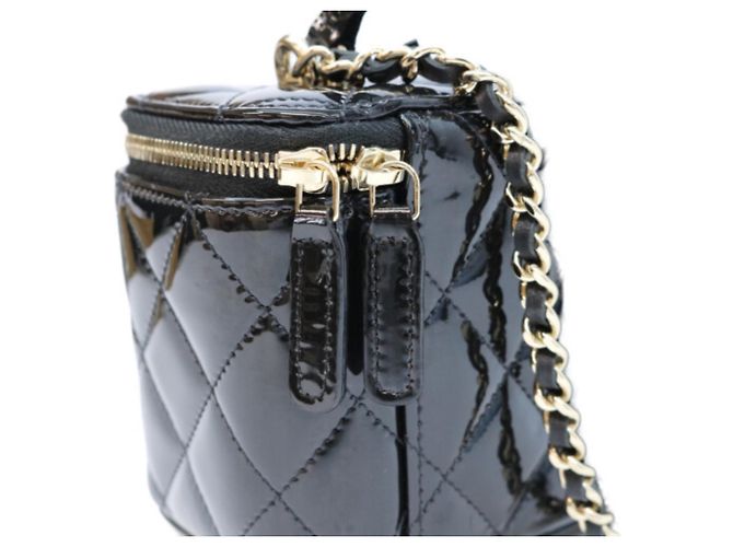 Borsa Vanity Chanel in vernice nera con manico superiore Nero - vista 9