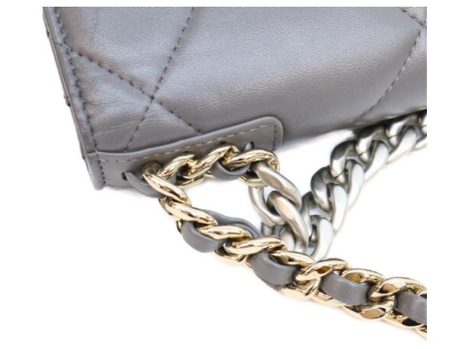 Chanel Chain Wallet aus grauem Lammleder Braun - Ansicht 10