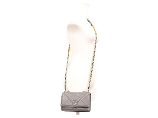 Chanel Chain Wallet aus grauem Lammleder Braun - Ansicht 14