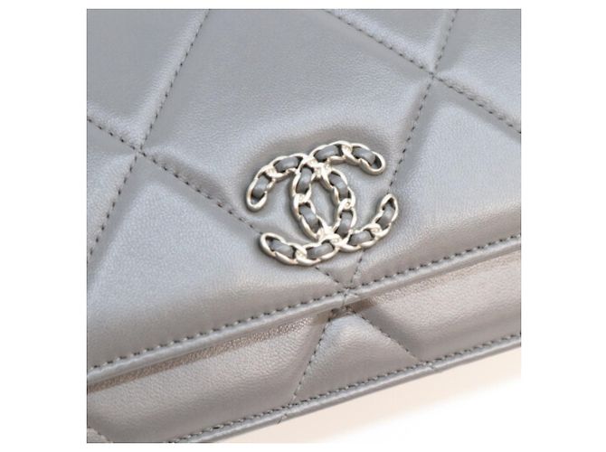 Chanel Chain Wallet aus grauem Lammleder Braun - Ansicht 6