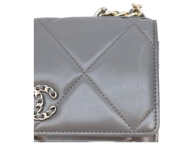 Chanel Chain Wallet aus grauem Lammleder Braun - Ansicht 7