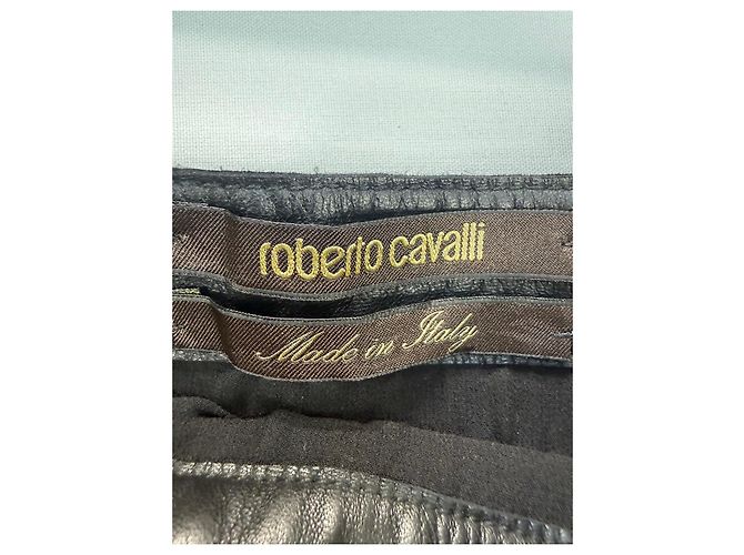 Roberto Cavalli Falda de flecos en cuero negro - vista 2