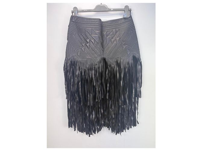 Roberto Cavalli Falda de flecos en cuero negro - vista 3