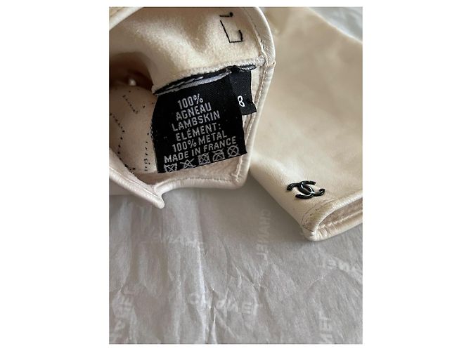 Chanel fingerlose Lammleder-Handschuhe Weiß Schwarz - Ansicht 7