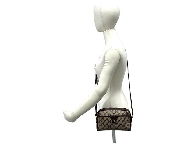 Mini borsa a tracolla Gucci Old Sherry Line con motivo logo GG Marrone Rosso Verde - vista 2